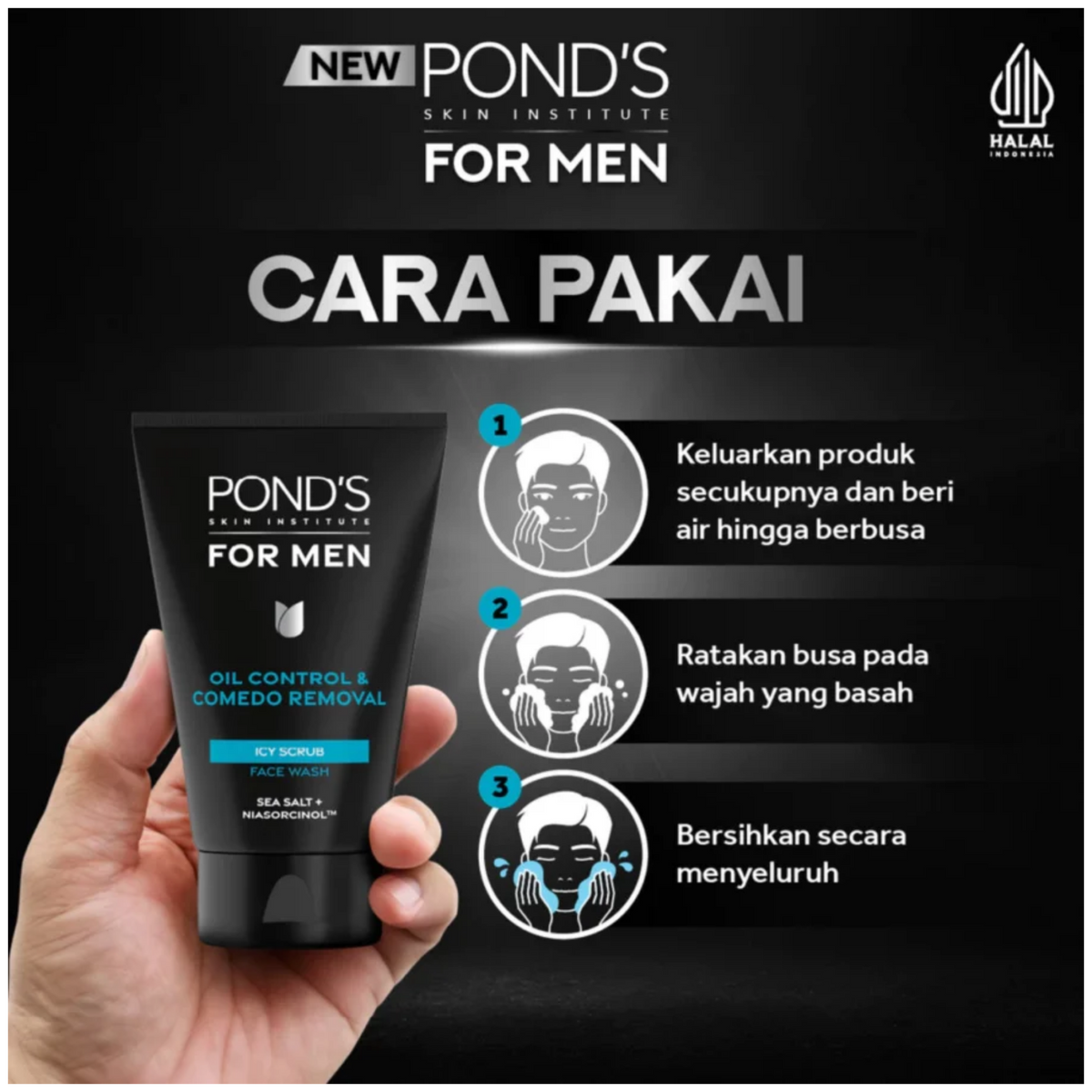 Impoted Pond's Men Lightning Oil Clear All Day Bright + Fresh Icy Scrub Wash 100g