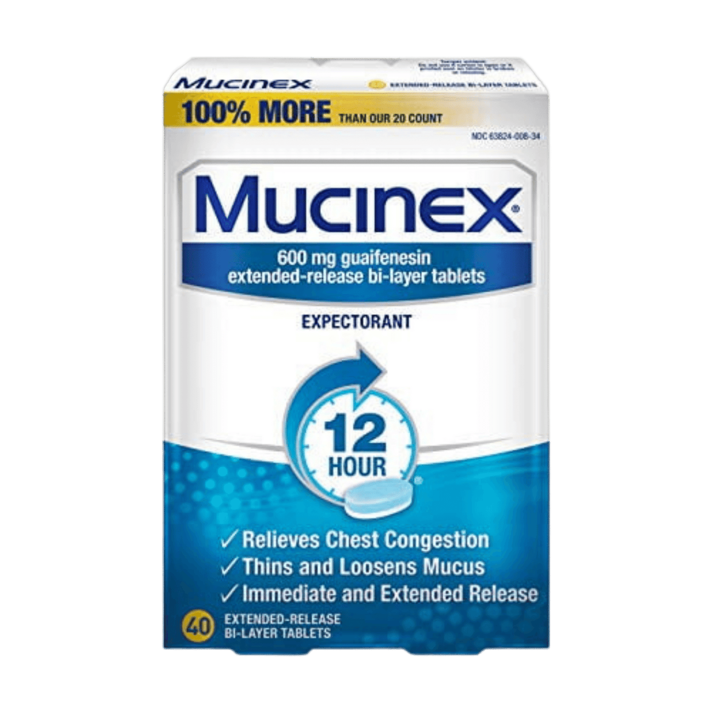 Mucinex 12 HOUR Cough & Chest Congestion Expectorant Relief 40ct