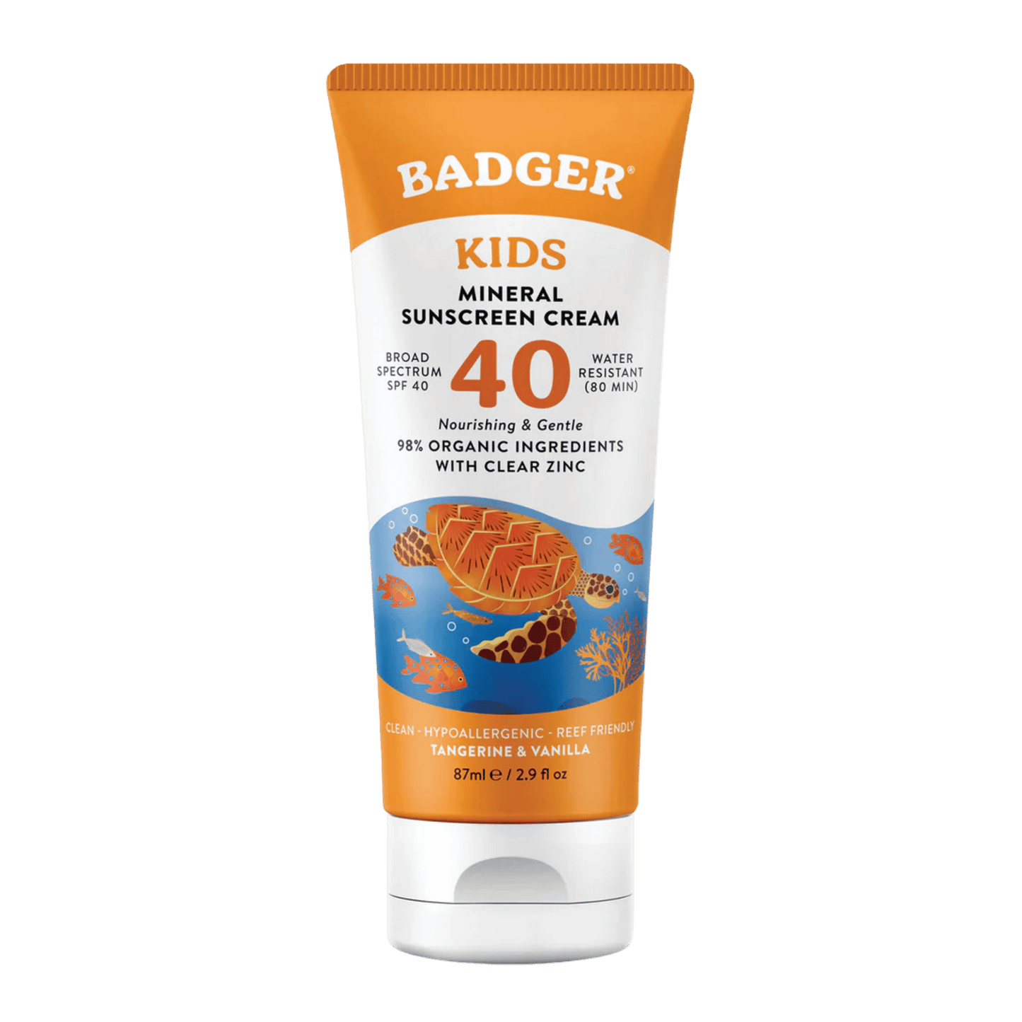 Child-friendly sunscreen, mineral-based, SPF 40, Badger, 87 ml