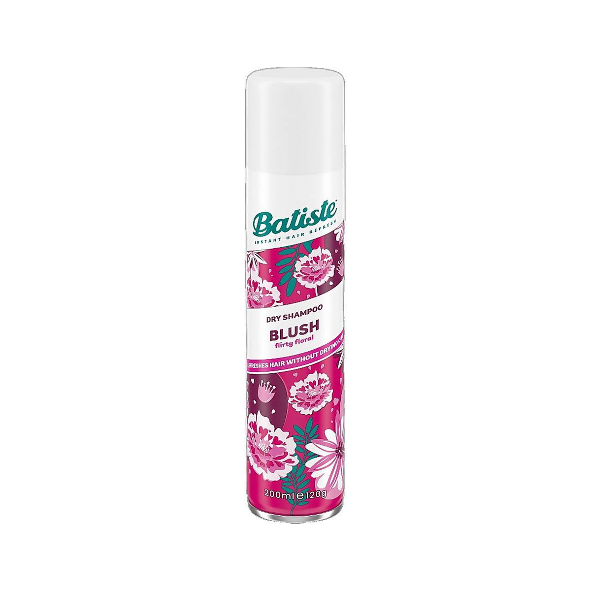Batiste Dry Shampoo Blush floral scent spray can on transparent background