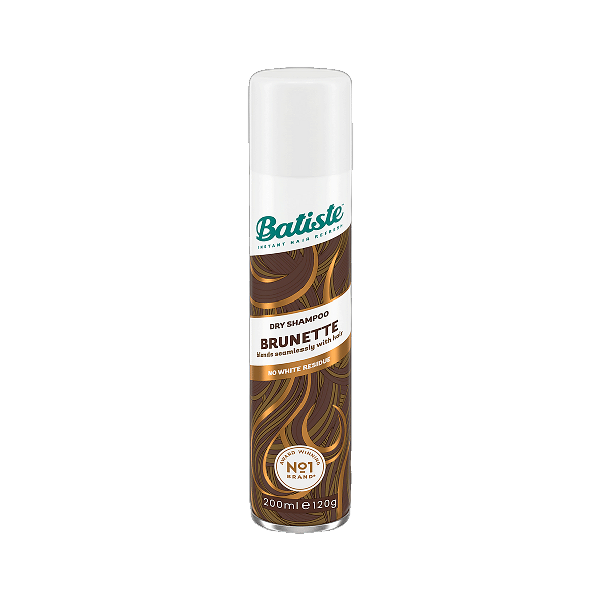 Batiste Dry Shampoo Brunette tinted spray can for brown hair on transparent background