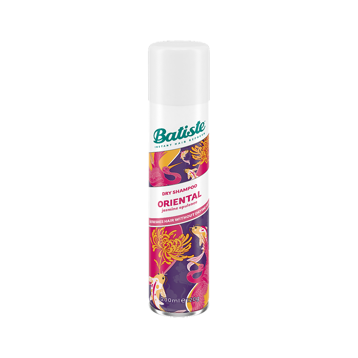 Batiste Dry Shampoo Oriental warm exotic scent spray can on transparent background