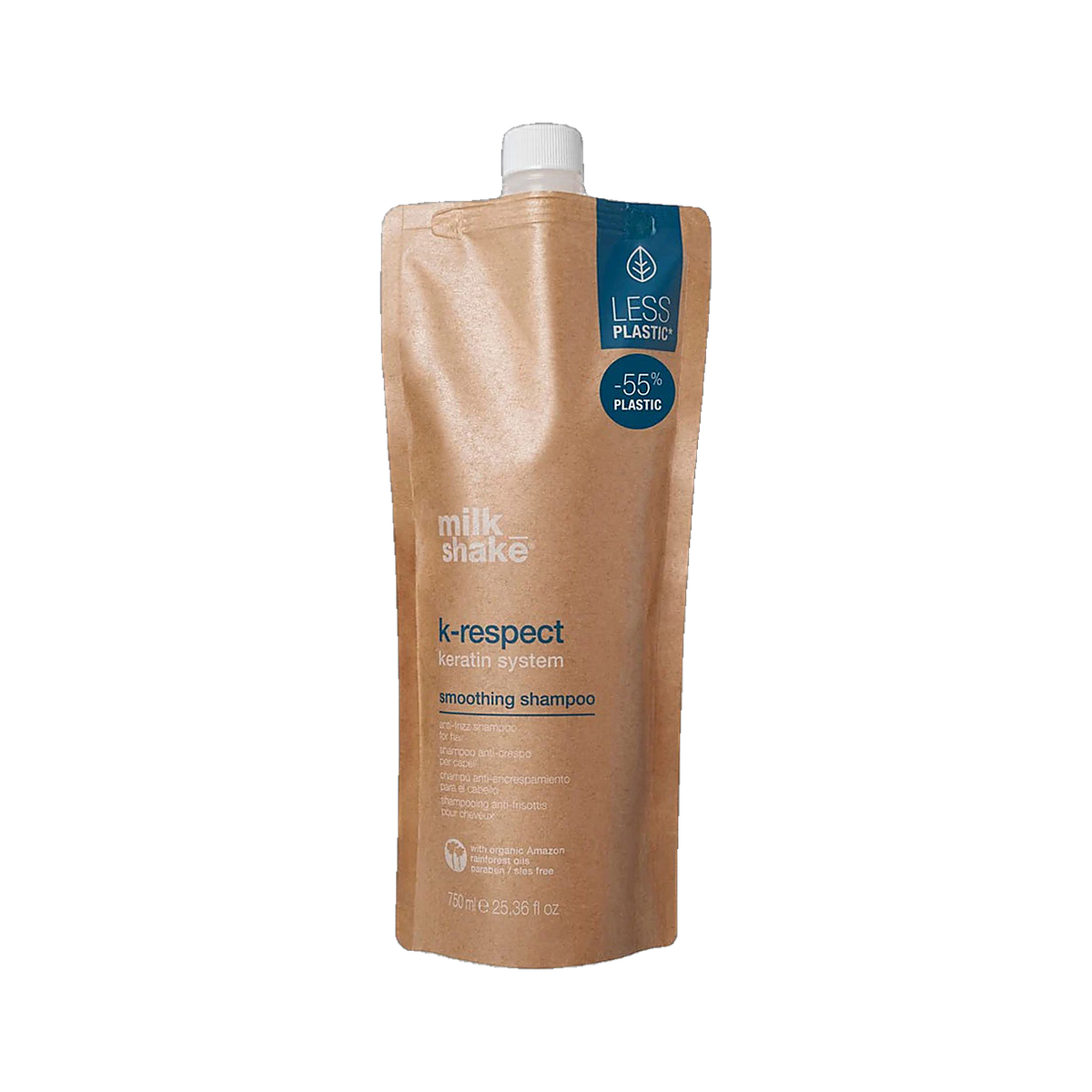 Milkshake K-Respect Smoothing Shampoo 750ml salon size on transparent background