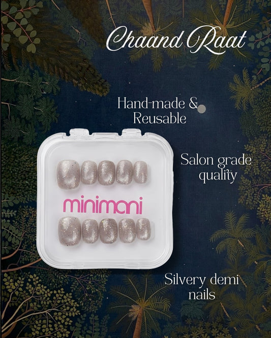Minimani Chaand Raat press-on nails set, silver cat-eye