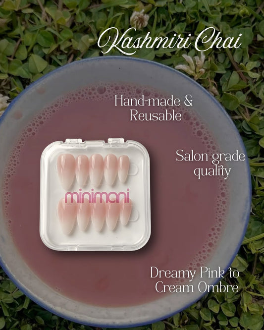 Minimani Kashmiri Chai press-on nails set, pink ombre almond