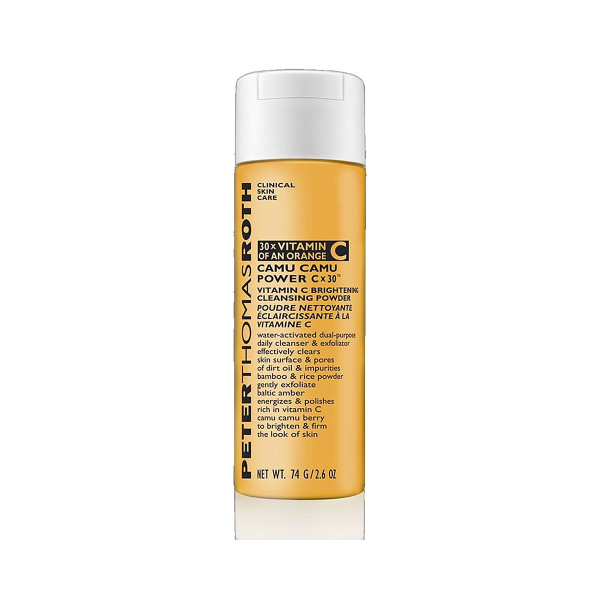 Peter Thomas Roth Camu Camu Power Brightening Cleansing Powder bottle on transparent background