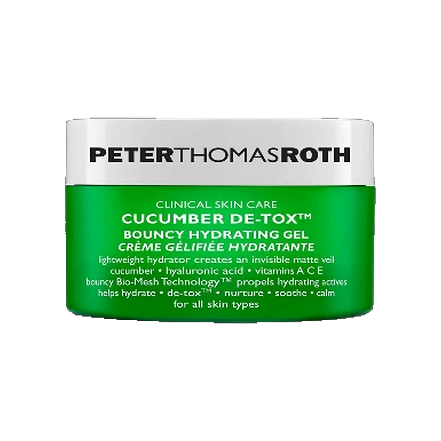 Peter Thomas Roth Cucumber De-Tox Bouncy Hydra Gel jar on transparent background