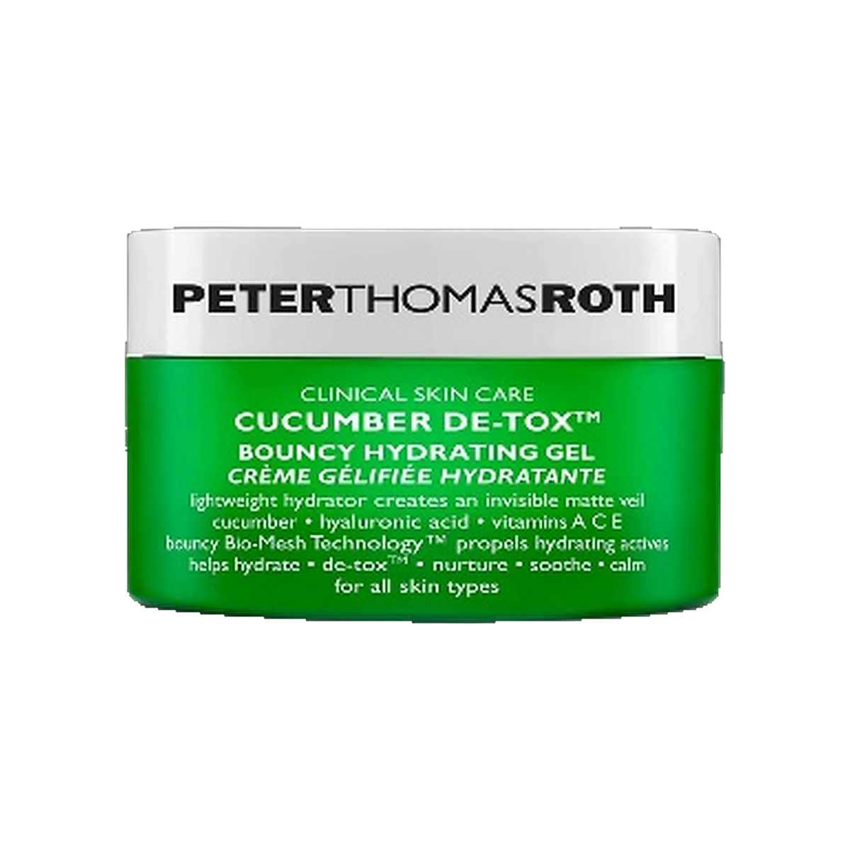Peter Thomas Roth Cucumber De-Tox Bouncy Hydra Gel jar on white background