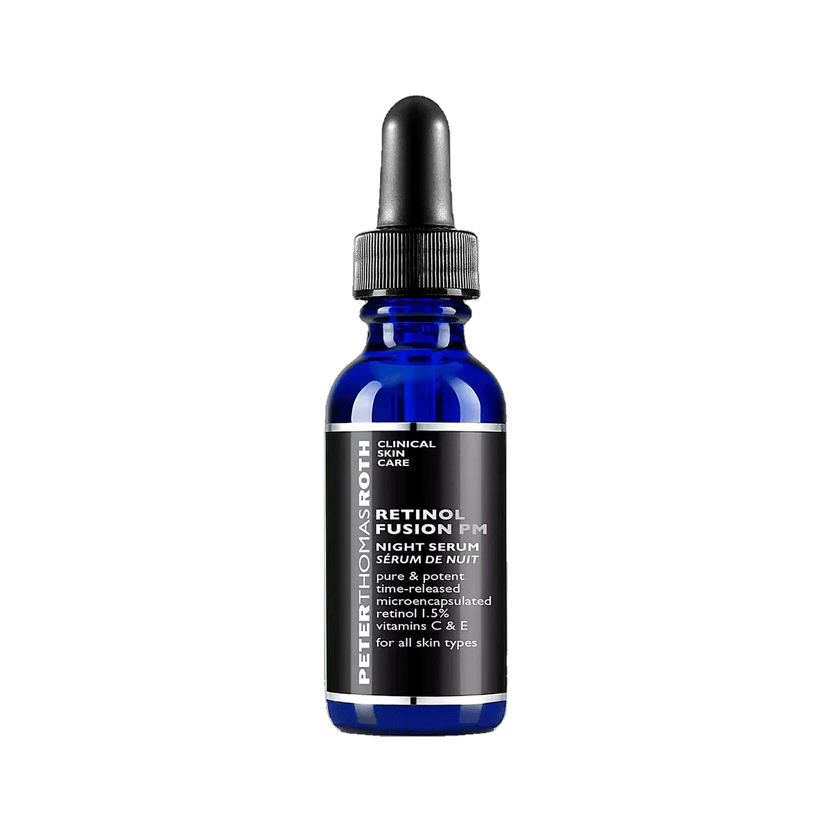 Peter Thomas Roth Retinol Fusion PM Night Serum bottle on white background