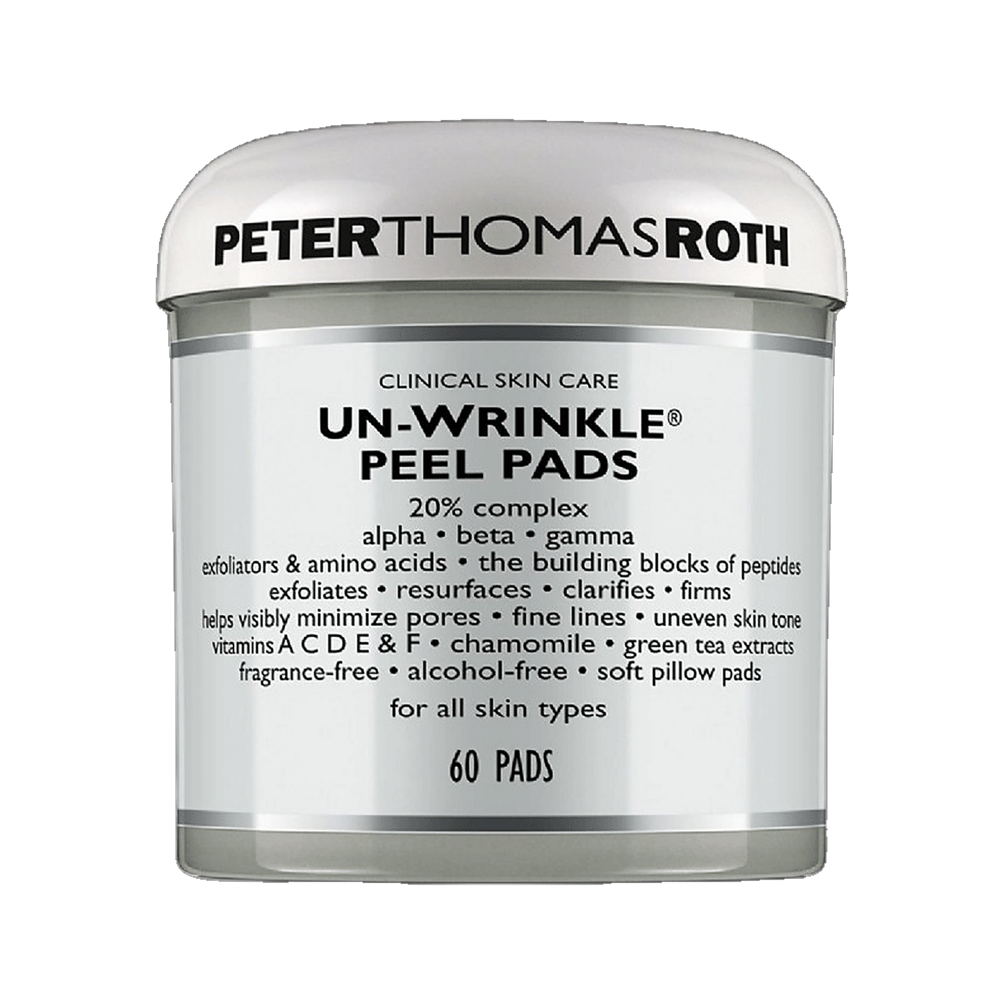 Peter Thomas Roth Un-Wrinkle Peel Pads jar of 60 on transparent background