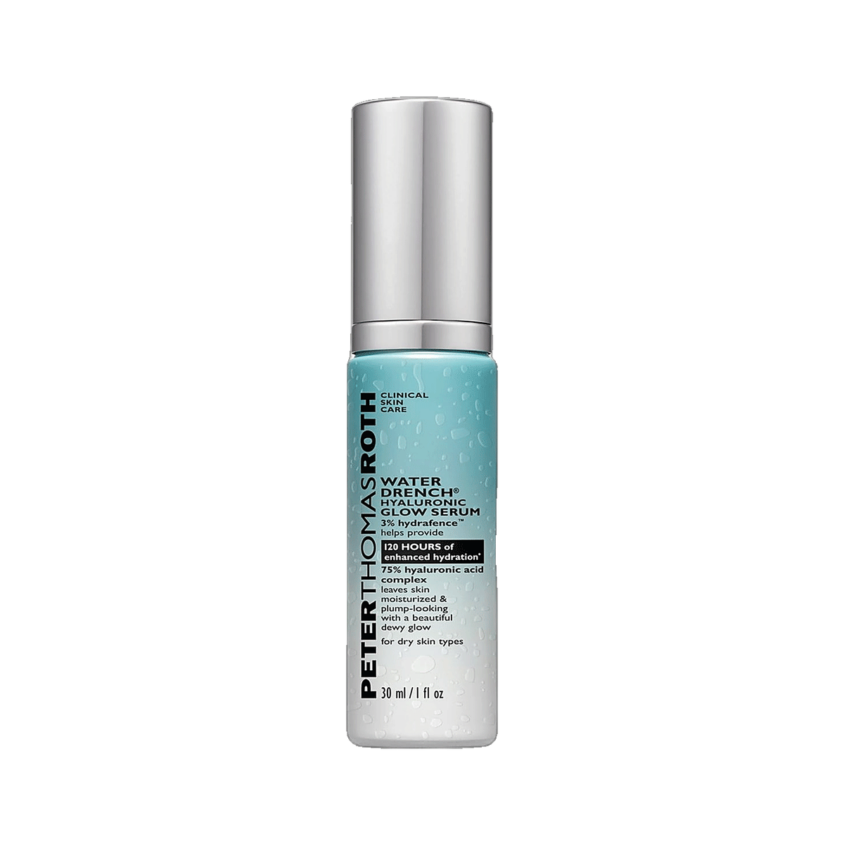 Peter Thomas Roth Water Drench Hyaluronic Glow Serum bottle on white background