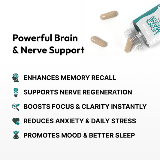 Lions mane capsules powerful brain and nerve support enhancing memory focus and clarity