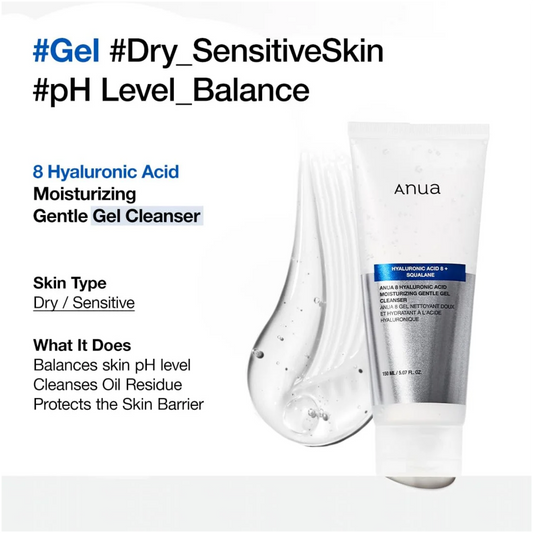 Impoted ANUA - 8 Hyaluronic Acid Moisturizing Gentle Gel Cleanser - 150ml