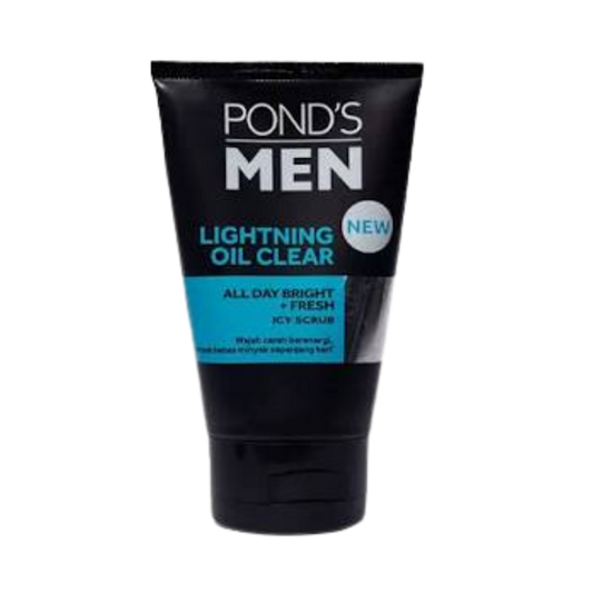 Buy Online Pond's Men Lightning Oil Clear All Day Bright + Fresh Icy Scrub Wash 100g In Pakistan