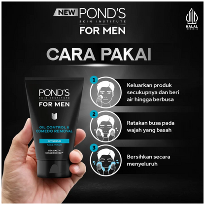 Impoted Pond's Men Lightning Oil Clear All Day Bright + Fresh Icy Scrub Wash 100g