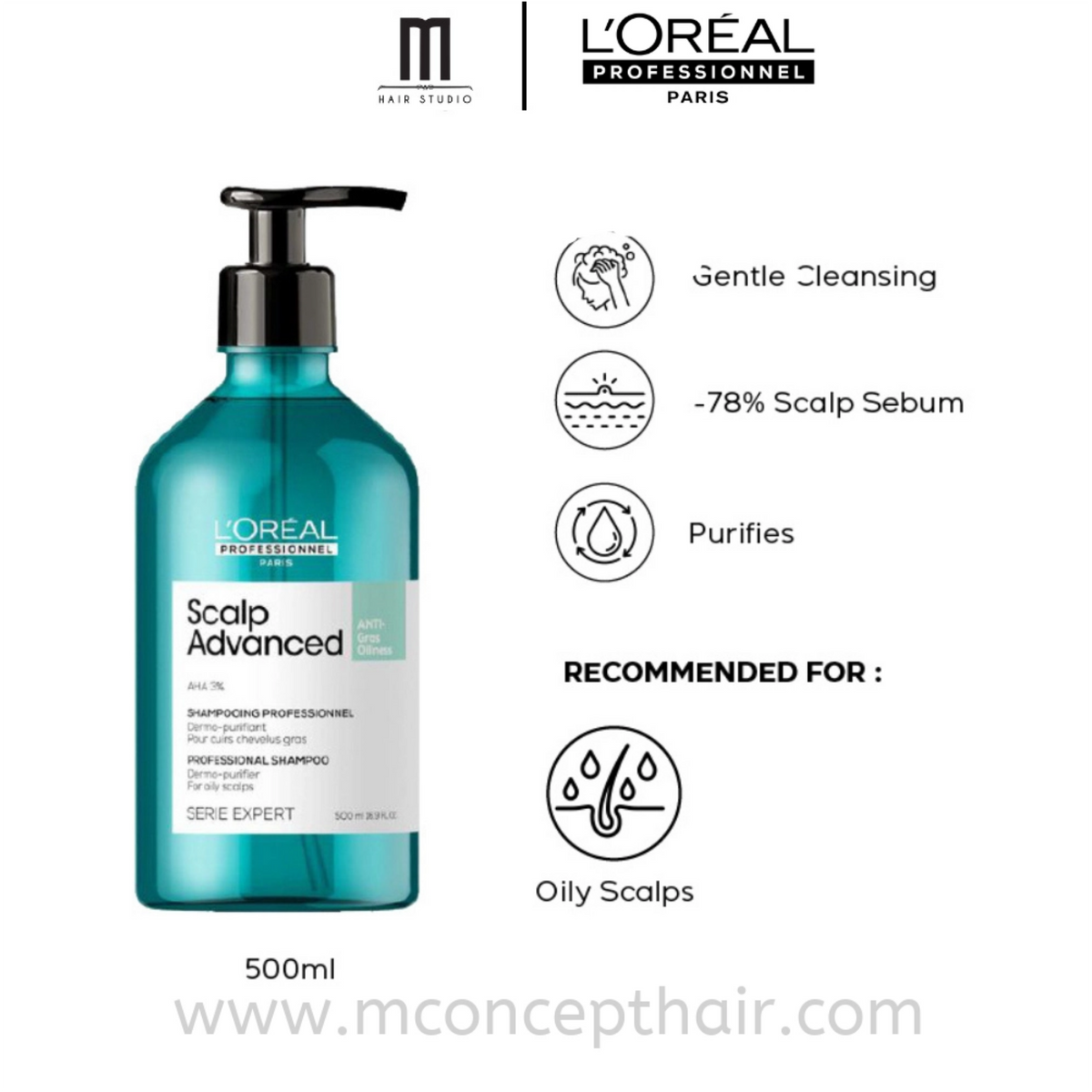Impoted L'oréal Professionnel Serie Expert Scalp Advanced Anti-Oiliness Dermo-Purifier Shampoo 500ml