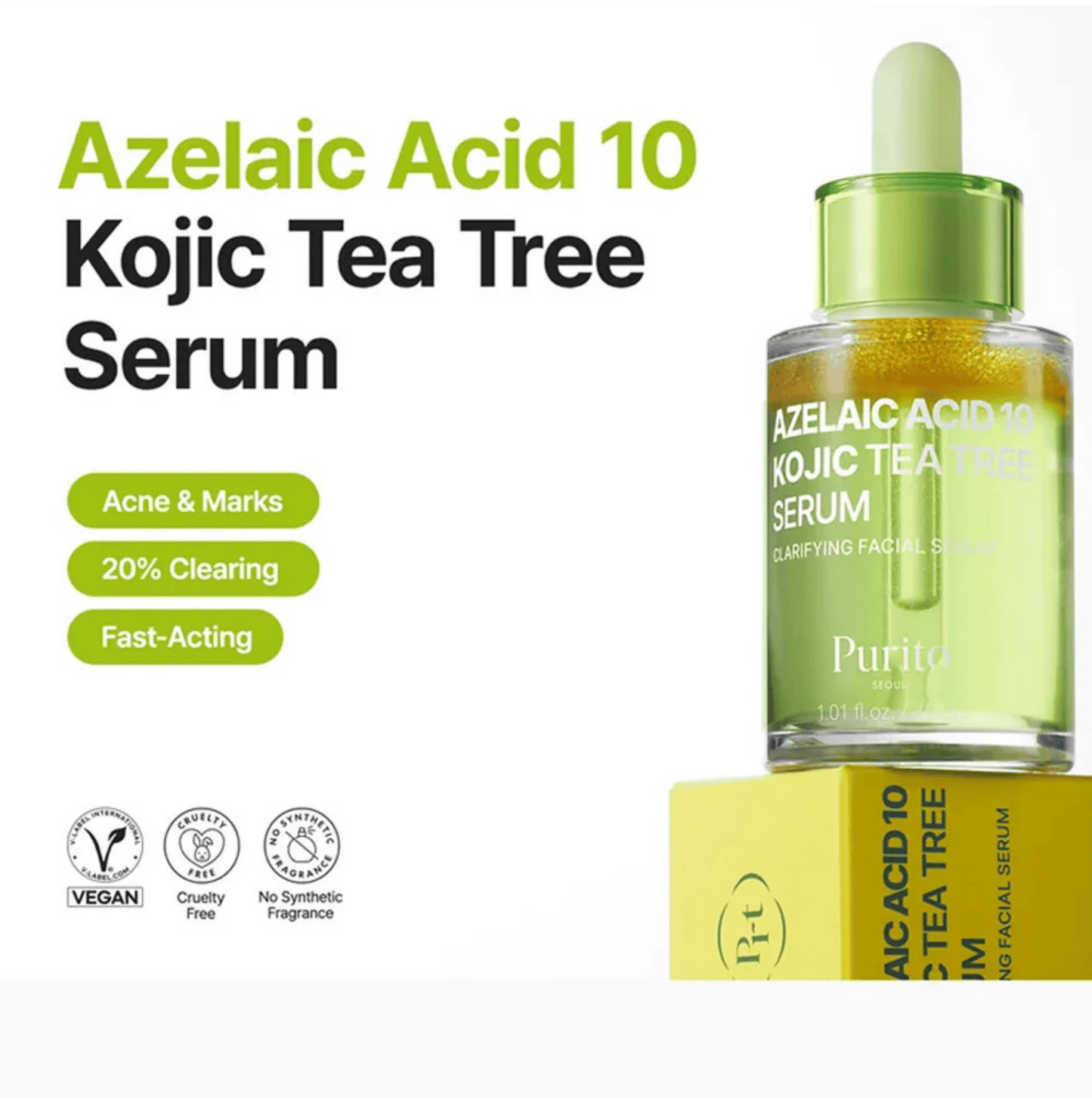 Imported Purito Azelaic Acid 10 Kojic Tea Tree Serum 