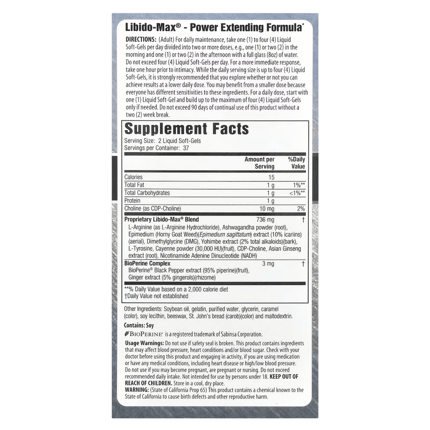 Libido Max Applied Nutrition 75 Fast Acting Liquid Soft Gels
