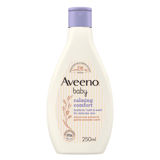 Aveeno Baby Calming Comfort Bedtime Bath & Wash 250ml with natural oat extract and lavender scent – gentle cleanser for babies at Skinstash.pk