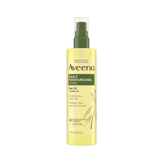 Aveeno Daily Moisturizing Body Oil Mist (200ml) – Lightweight oil mist enriched with oat and jojoba oil to deeply hydrate, smooth, and nourish dry skin with a healthy glow – Available at Skinstash.pk