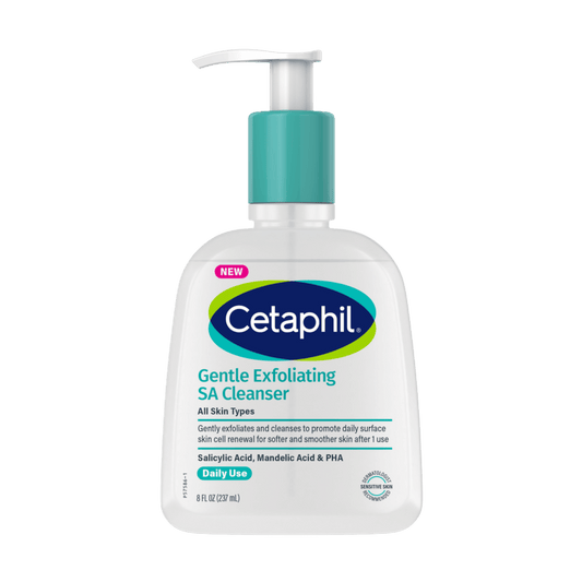 Cetaphil Exfoliating Salicylic Acid Cleanser (236ml) – Gentle exfoliating face wash with salicylic acid to unclog pores, reduce acne, and promote clear, smooth skin – Available at SkinStash.pk