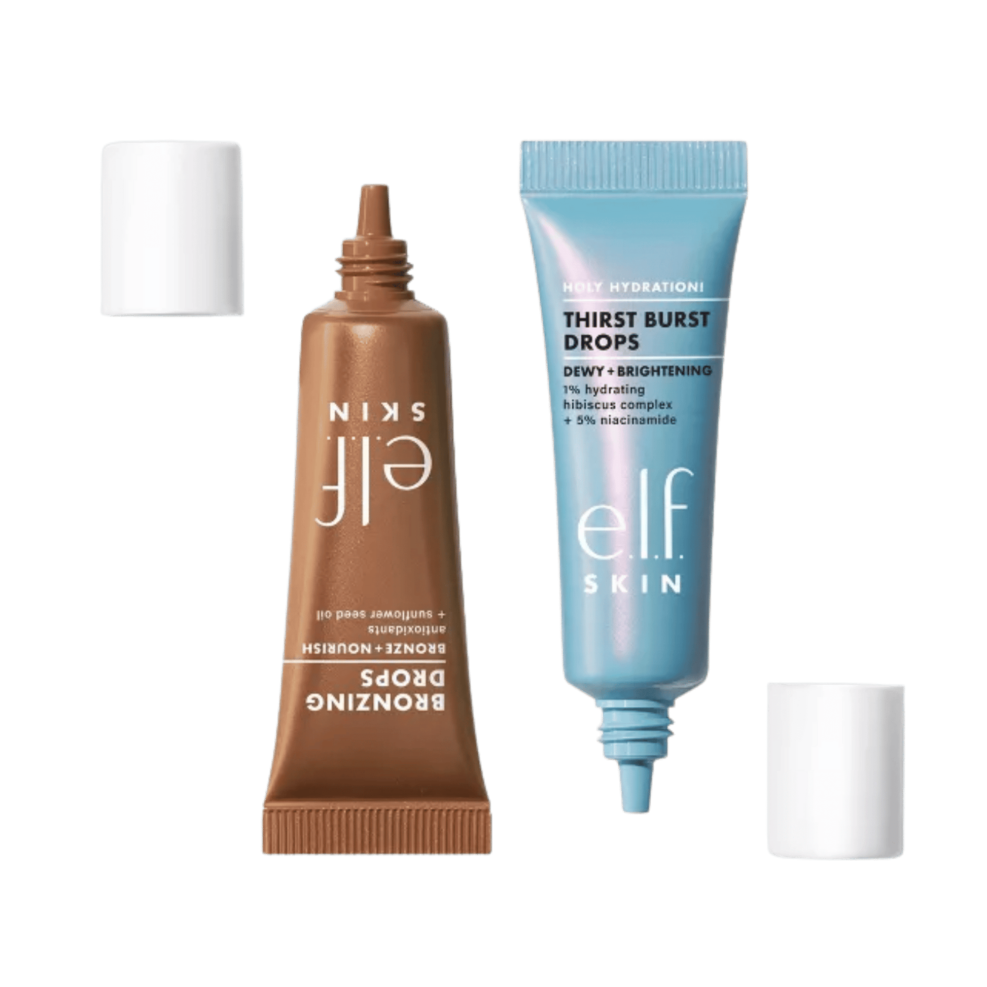 E.L.F The Hottest Drops Duo Mini Kit – Bronzing Drops & Thirst Burst Hydration Drops for radiant, glowing, and nourished skin – Travel-friendly skincare set available at Skinstash.pk