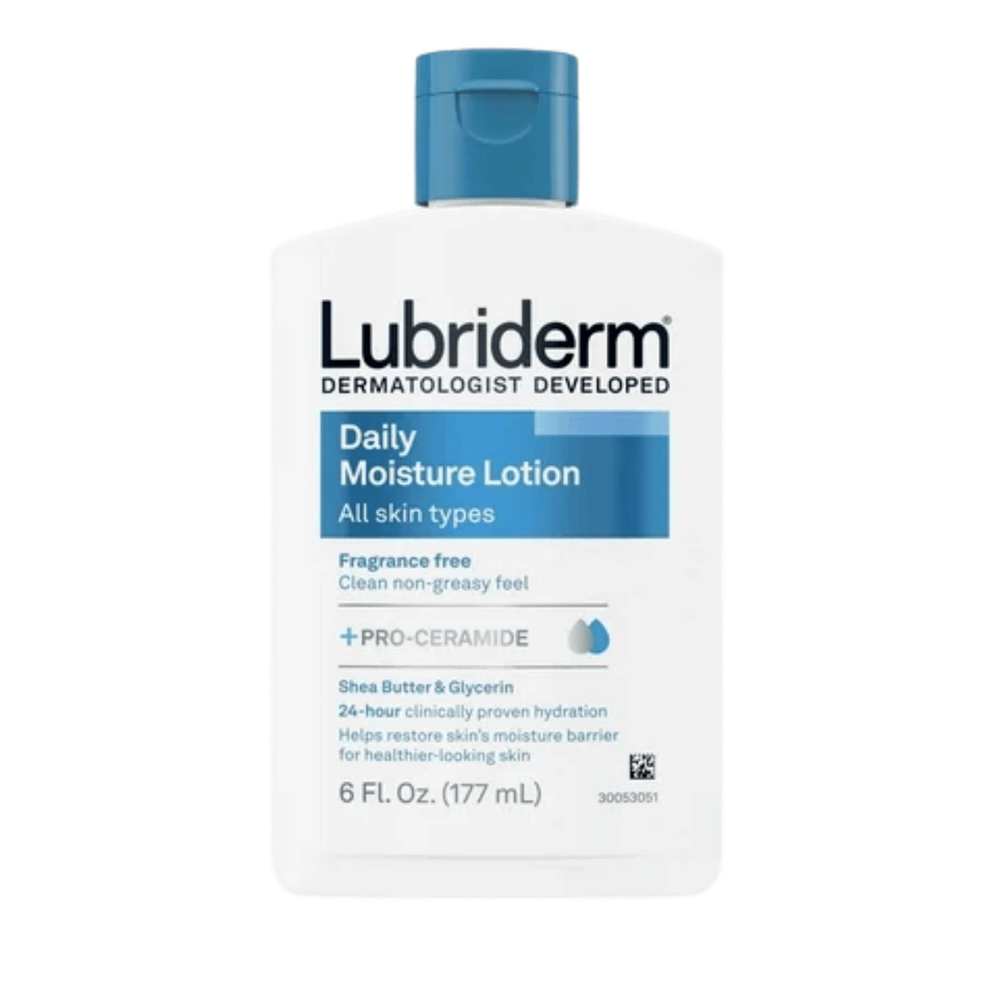 Lubriderm Daily Moisture Lotion + Pro-Ceramide (177ml) – Hydrating body lotion with pro-ceramide to strengthen the skin barrier, provide long-lasting moisture, and keep skin soft and healthy – Available at Skinstash.pk