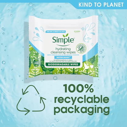 Simple Water Boost Biodegradable Hydrating Facial Wipes (20Ct)