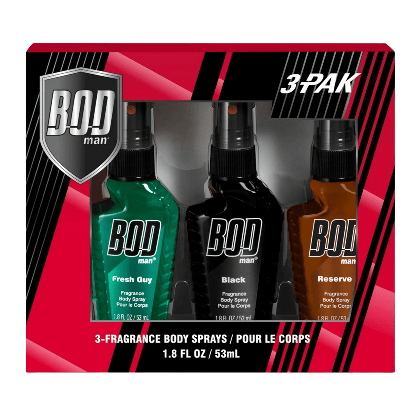BOD Man 3-Piece Body Spray Gift Set (Black, Fresh Guy, Reserve) (53ml each)