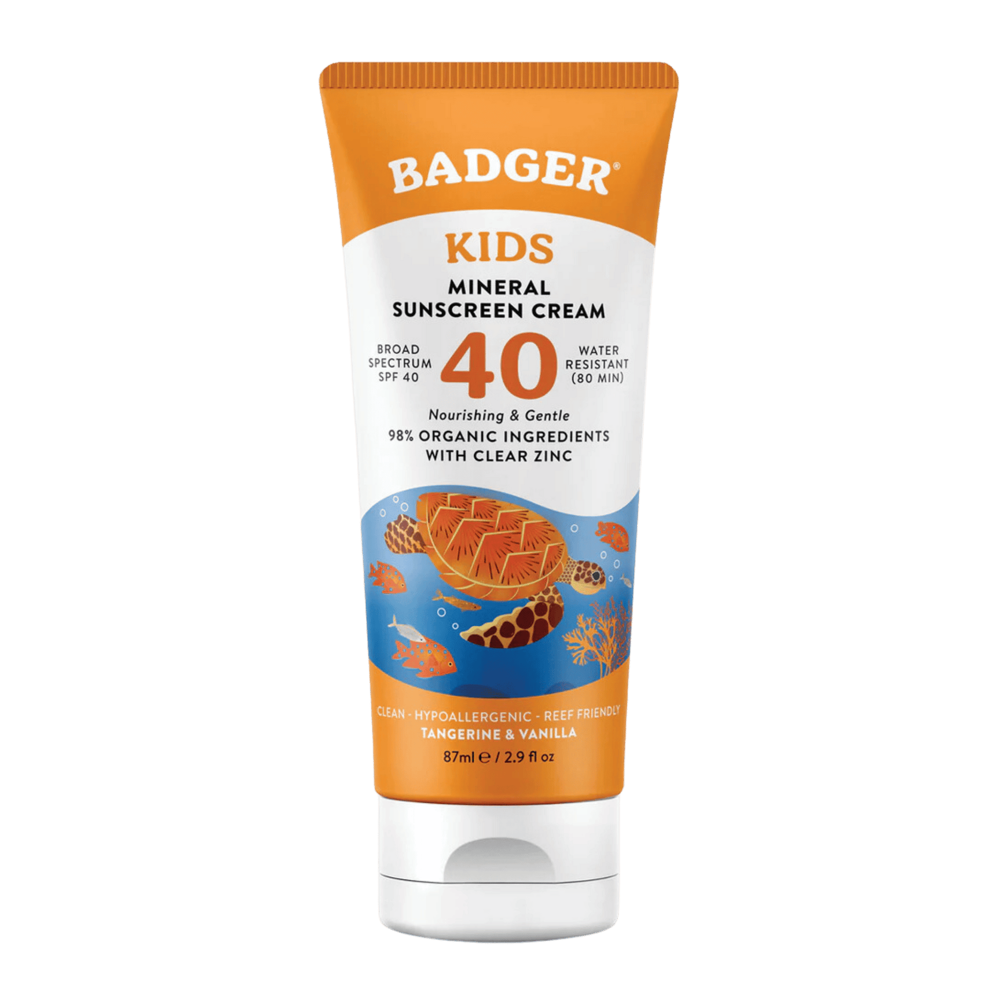 Child-friendly sunscreen, mineral-based, SPF 40, Badger, 87 ml