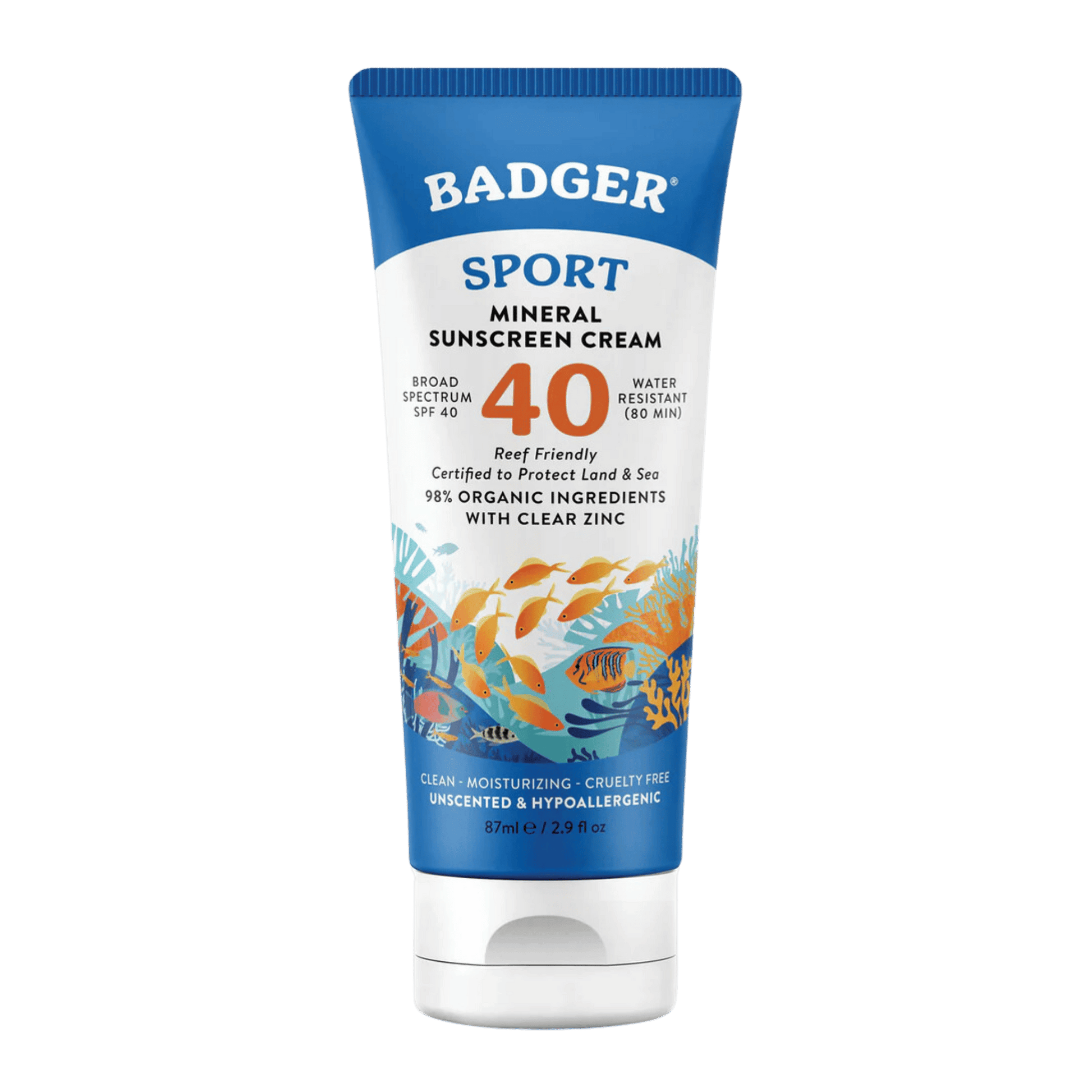 Badger Sport Mineral Sunscreen Cream SPF 40, 87 ml