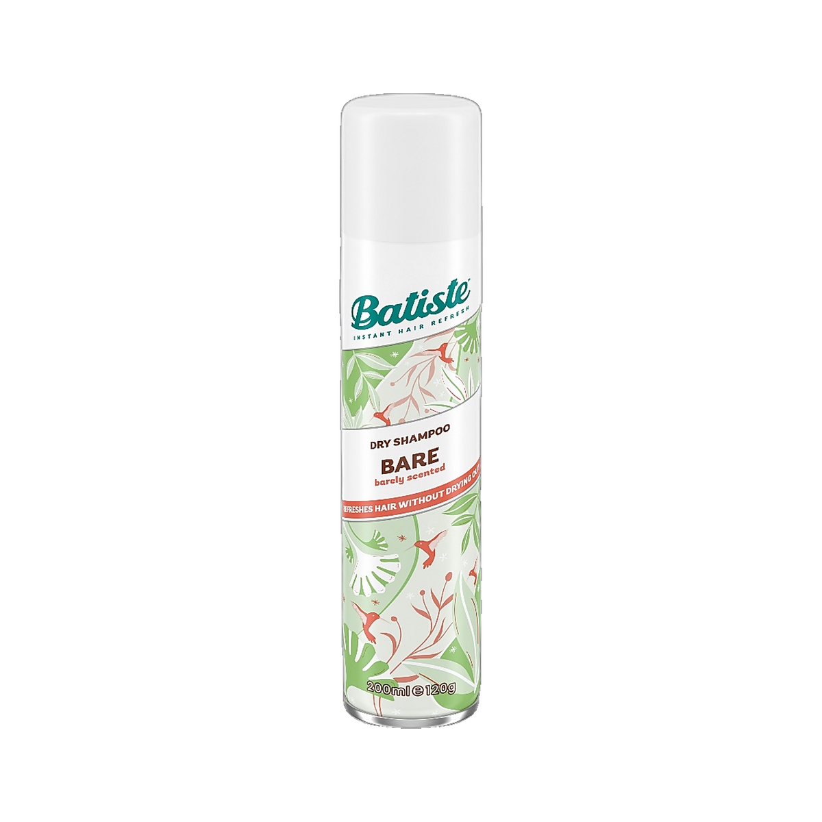 Batiste Dry Shampoo Bare light clean scent spray can on transparent background