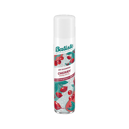 Batiste Dry Shampoo Cherry fruity scent spray can on transparent background