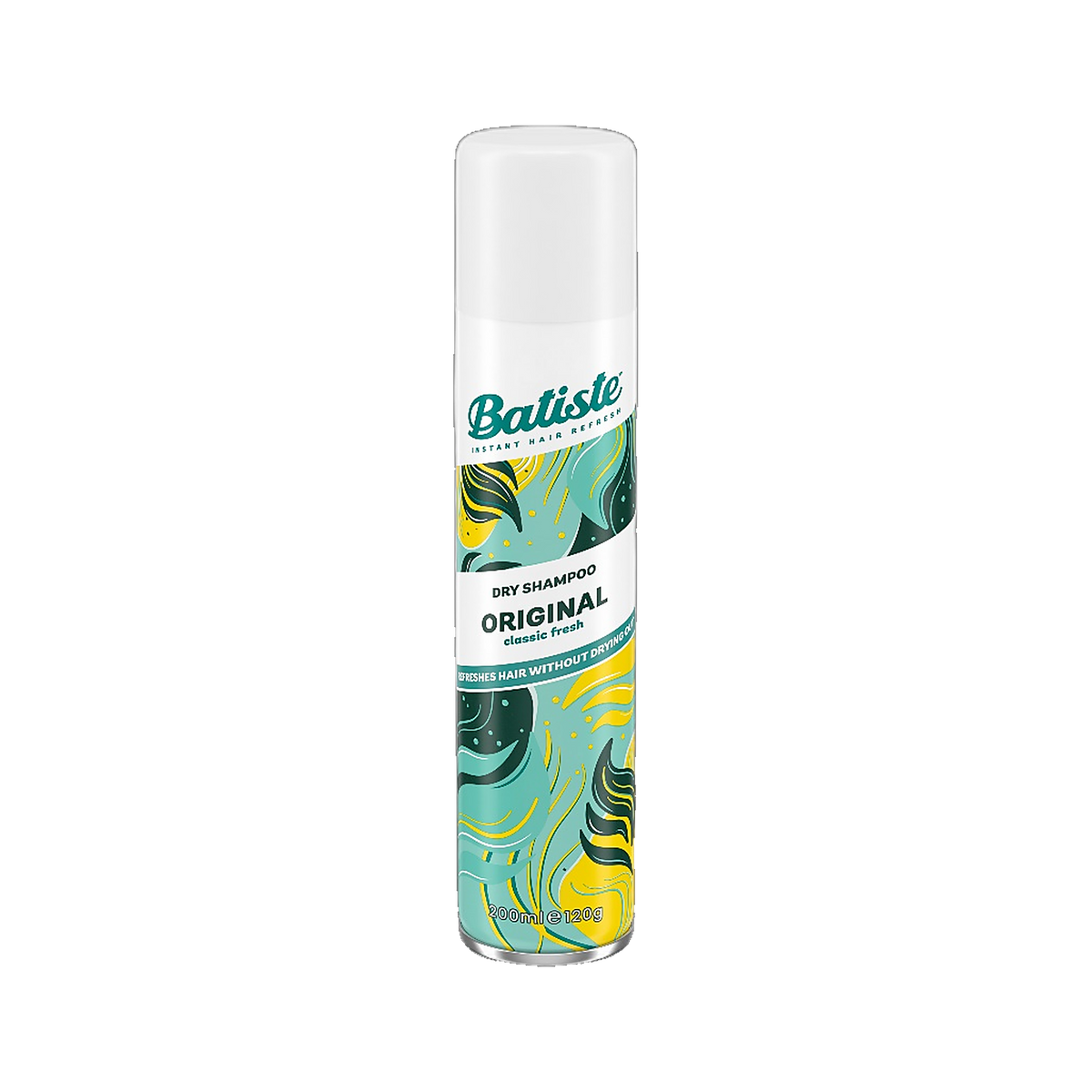 Batiste Dry Shampoo Original citrus scent spray can on transparent background