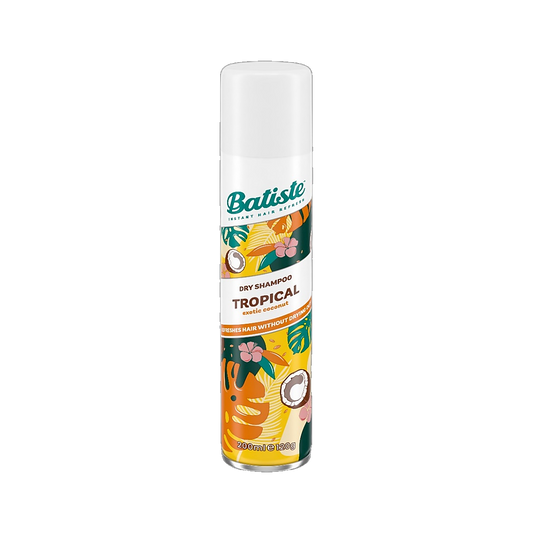 Batiste Dry Shampoo Tropical coconut scent spray can on transparent background