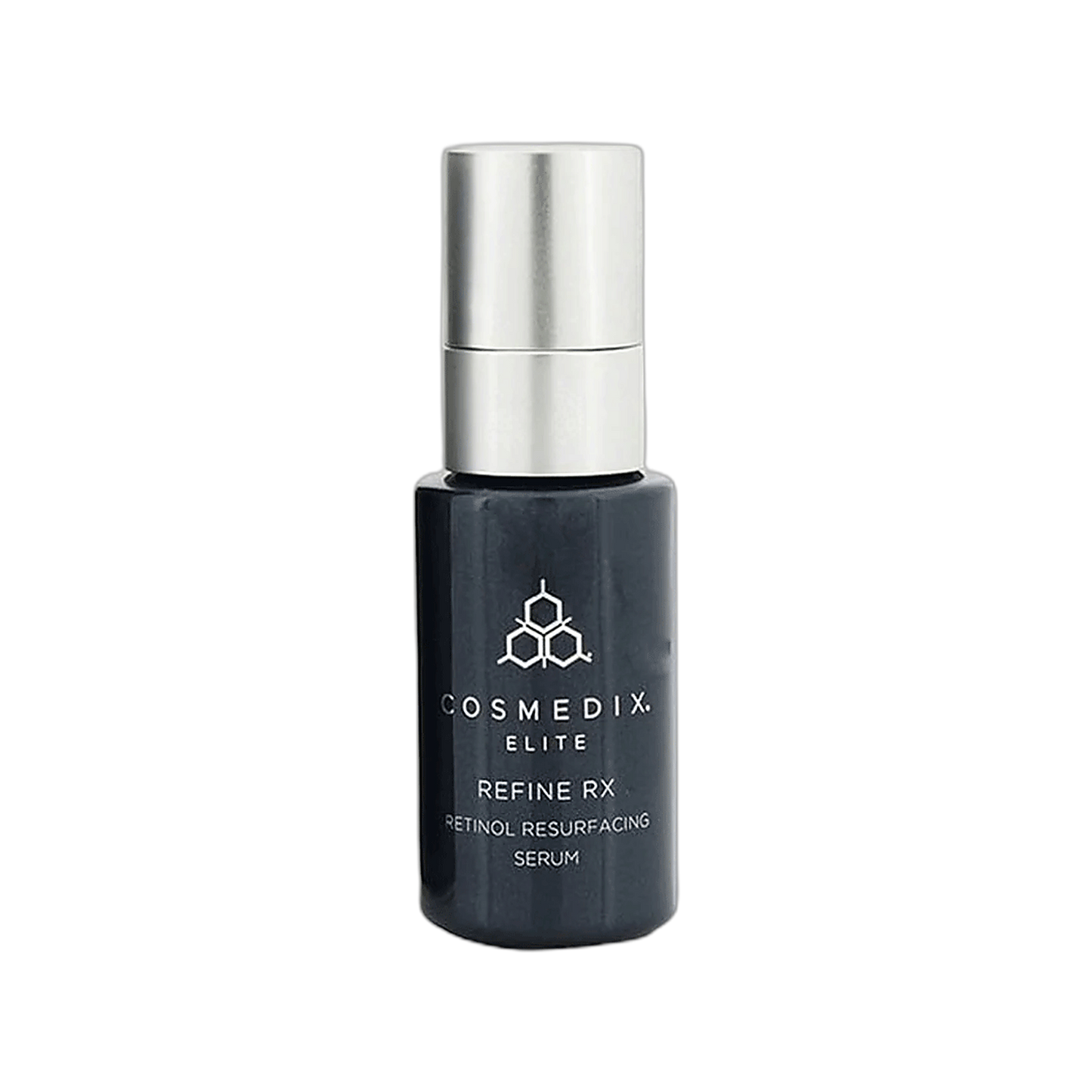 Cosmedix Elite Refine RX Retinol Resurfacing Serum black bottle on transparent background