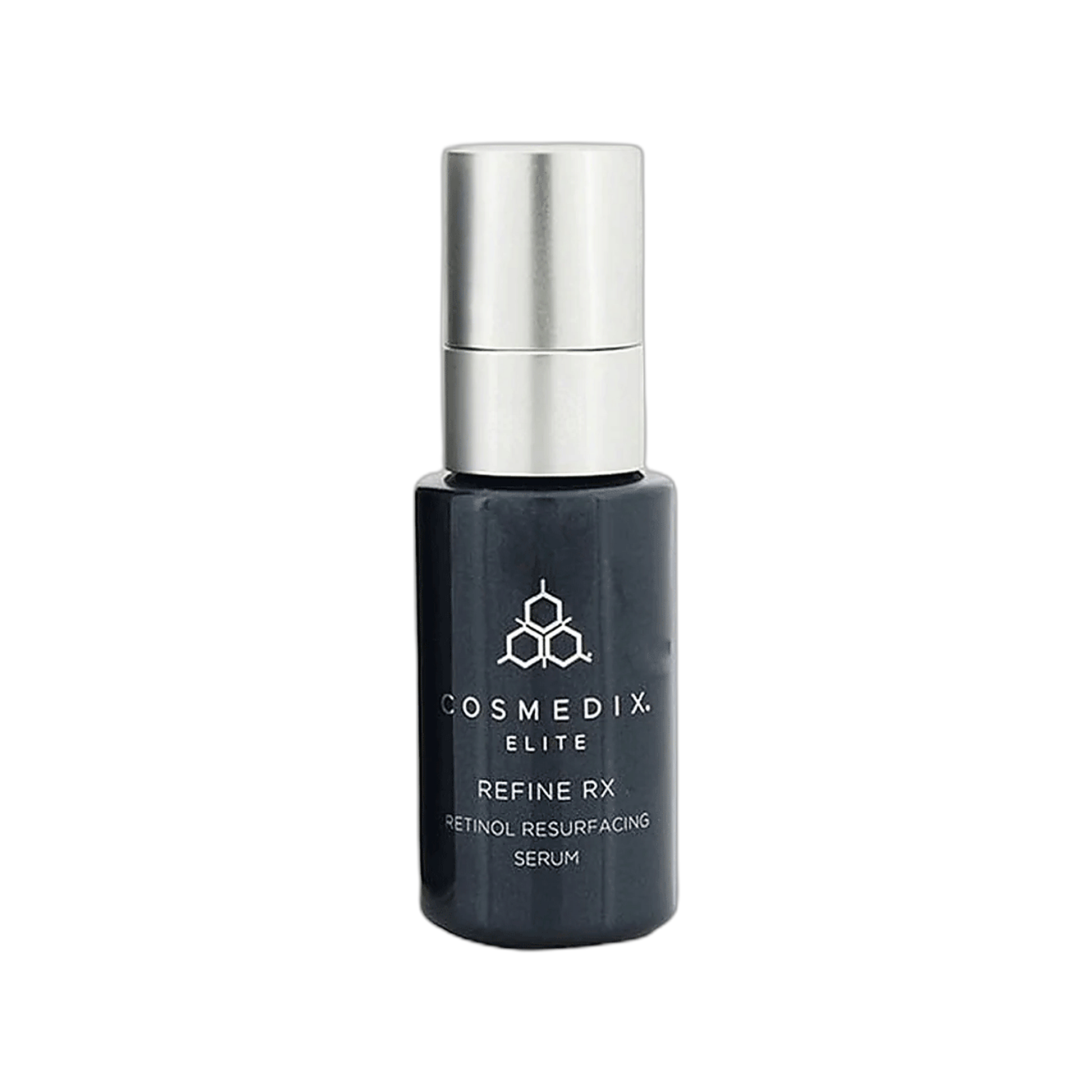 Cosmedix Elite Refine RX Retinol Resurfacing Serum black bottle on transparent background