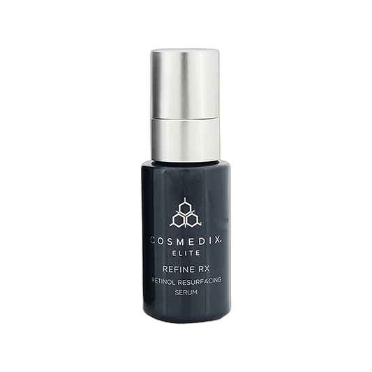 Cosmedix Elite Refine RX Retinol Resurfacing Serum black bottle on transparent background
