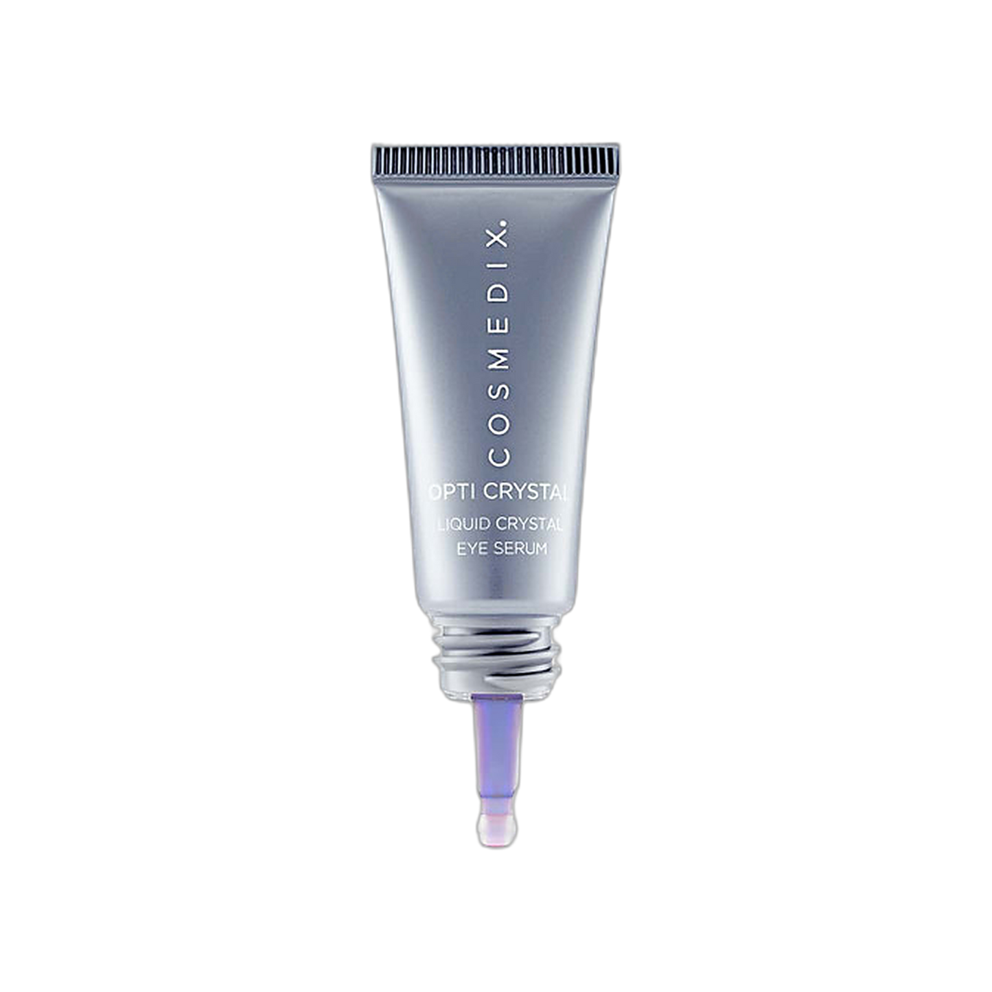 Cosmedix Opti Crystal Liquid Crystal Eye Serum tube with applicator on transparent background