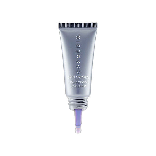 Cosmedix Opti Crystal Liquid Crystal Eye Serum tube with applicator on transparent background