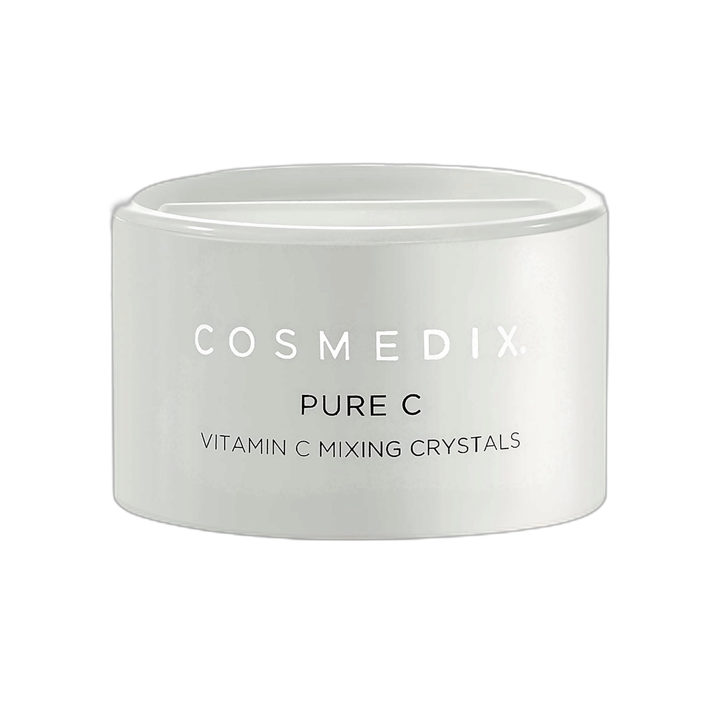 Cosmedix Pure C Vitamin C Mixing Crystals brightening powder jar on transparent background