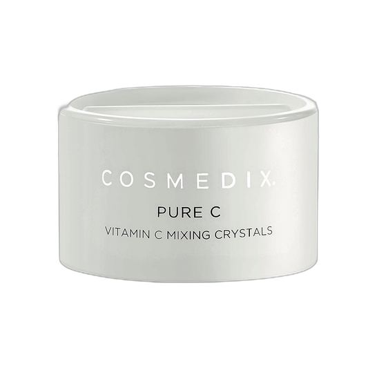 Cosmedix Pure C Vitamin C Mixing Crystals brightening powder jar on transparent background