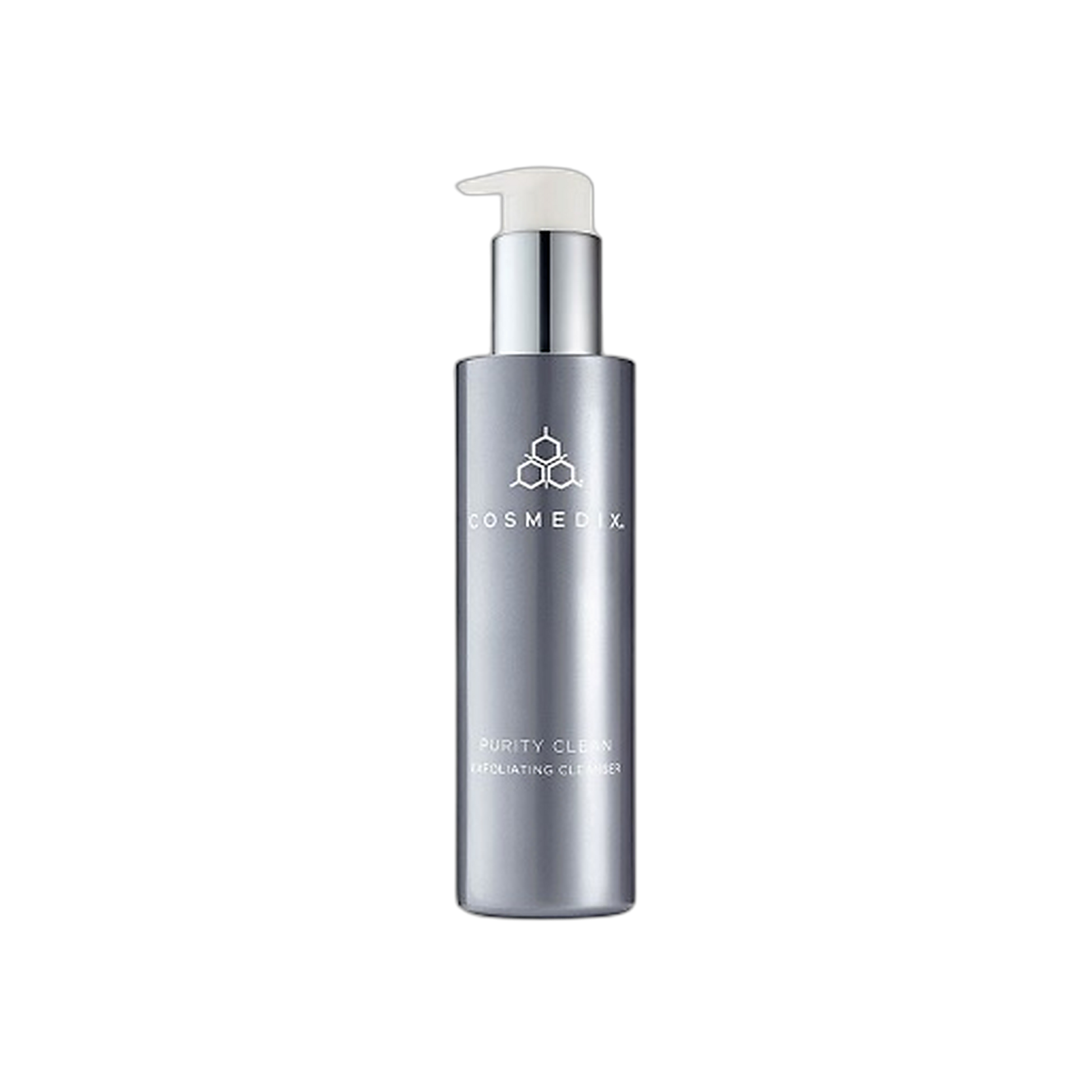 Cosmedix Purity Clean Exfoliating Cleanser pump bottle on transparent background