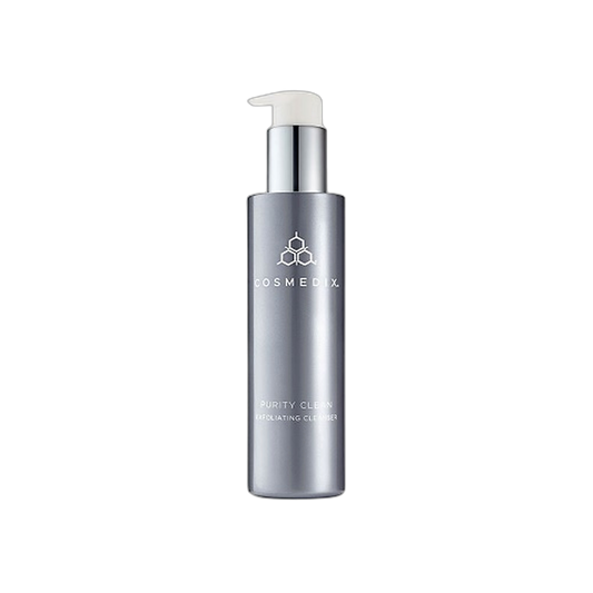 Cosmedix Purity Clean Exfoliating Cleanser pump bottle on transparent background