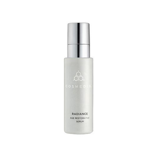 Cosmedix Radiance Age Restorative Serum with peptides on transparent background