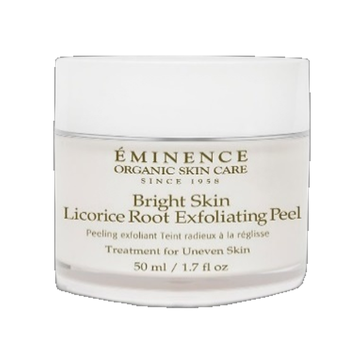 Eminence Bright Skin Licorice Root Exfoliating Peel bottle with pads on white background