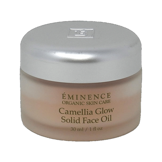 Eminence Camellia Glow Solid Face Oil jar on white background