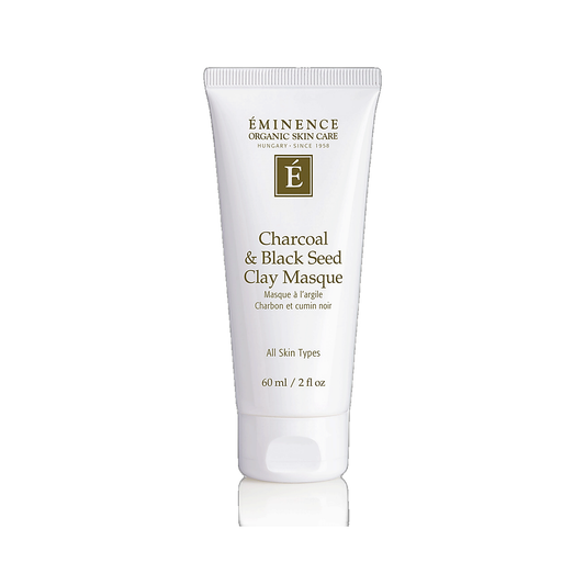 Eminence Charcoal and Black Seed Clay Masque tube on white background