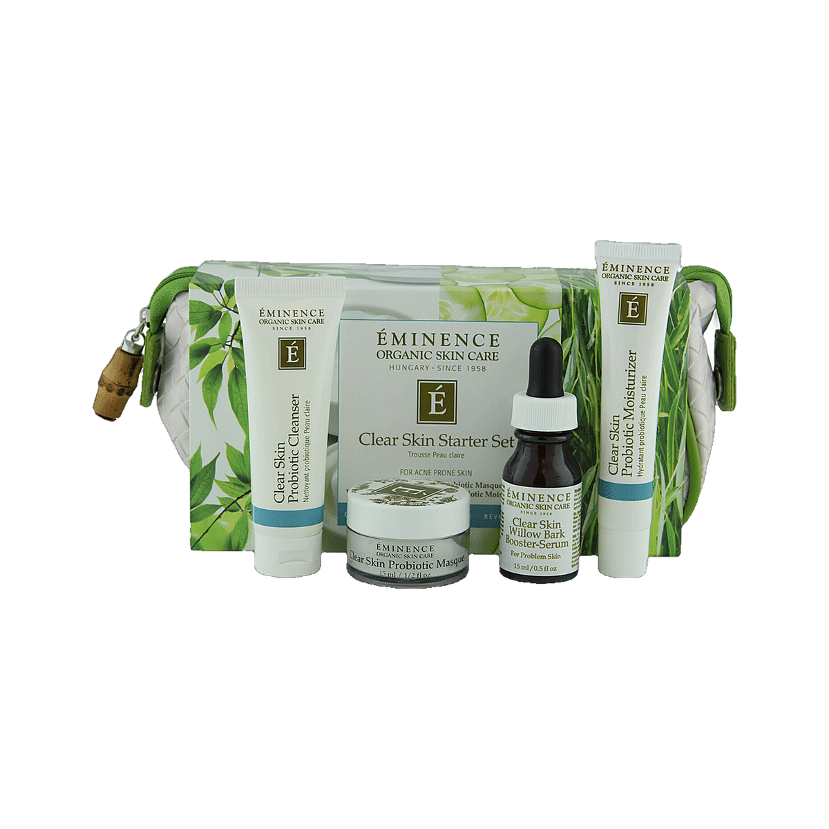 Eminence Clear Skin Starter Set clarifying skincare kit on transparent background