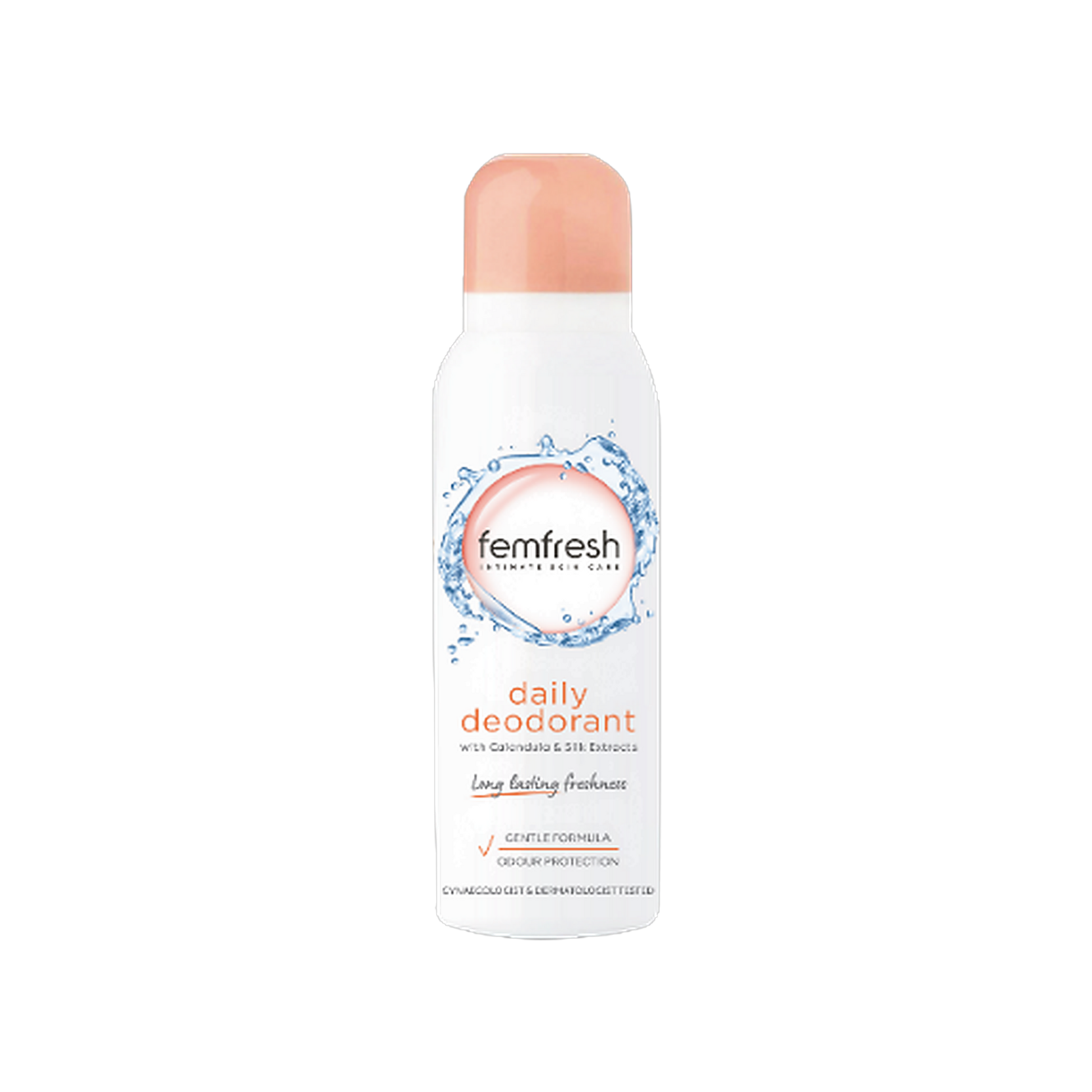 Femfresh Daily Deodorant Spray intimate deodorant with calendula and silk extracts on transparent background